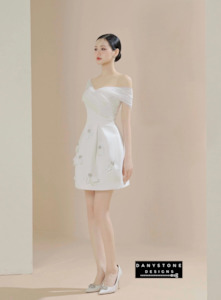 Wedding Dress: Charming Off-Shoulder Short Flared Dress in Japanese Silk