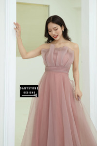 Wedding Dress: Purple Pleated Foam Wedding Dress with Flared Skirt