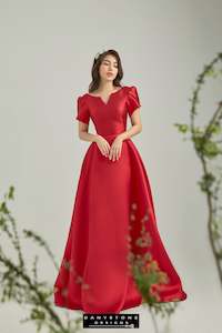 Wedding Dress: Enchanting Red Tafeta Dress with Fairy Wings Sleeves