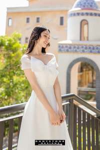 A Line Wedding Dresses: Silk Chiffon Wedding Dress with Bow Accents