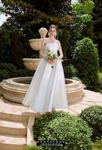 A Line Wedding Dresses: Tafta Strapless Dress with Pearl Mesh Trim