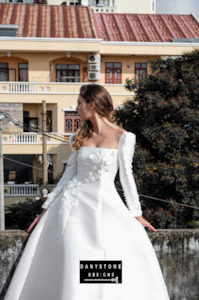 Ball Gown Wedding Dresses: 7-Piece Tafta Dress with Embossed Flowers and Long Sleeves