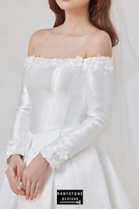 Ball Gown Wedding Dresses: Elegant Off-Shoulder Taffeta Wedding Dress with 3D Floral Appliqués