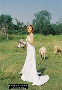 V-Back Wedding Dress with Long Fishtail