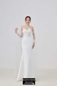 Strapless Wedding Dress with 3D Flowers and Lace Sleeves