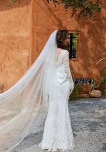 Full Lace Fishtail Wedding Dress with Boat Neck and Bow Back