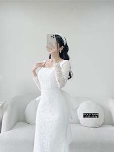 Mermaid Wedding Dresses: Lace Fishtail Dress with Full U Back and Silk Chiffon Bow