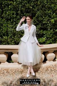 Strapless Wedding Dress with Vest in Satin, Lace, and Mesh Chiffon