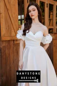 Pleated Strapless Wedding Dress with Loose Floral Sleeves