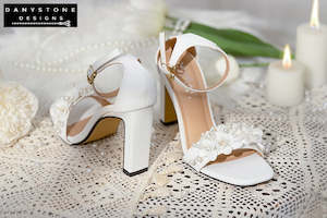 Designer Shoes: White Pearl Flower Wedding Sandals Danystone Designs