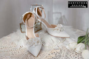 Elegant White Floral Wedding Shoes with Ankle Strap