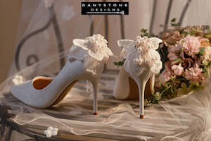 White Wedding Shoes with Butterfly Wings, 10cm Heel