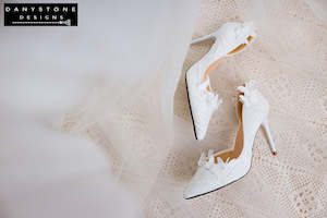 Designer Shoes: White Lace Wedding Shoes with Butterfly Decor, 7cm or 9cm Heel
