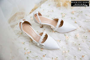 Designer Shoes: White Bridal Shoes with Floral Straps and Bows