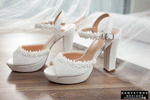 Matte Leather Platform Heels with Hand-Woven Floral Design