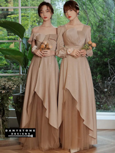 Bridesmaid Collection: Chic Khaki Bridesmaid Dress - Elegant Irregular Hem Formal Gown