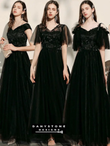 Bridesmaid Collection: Elegant Black Chiffon Dress - Long Formal Gown.
