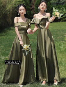 Bridesmaid Collection: Elegant Green Satin Bridesmaid Dress for Evening and Prom