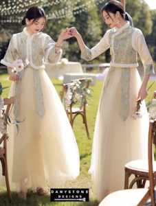 Elegant Chinese Style Long Sleeve Plush Bridesmaid Dress
