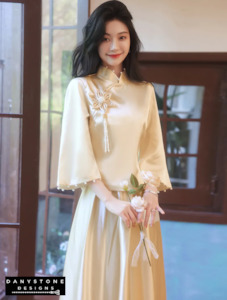 Elegant Long Sleeve Satin Chinese Style Dress