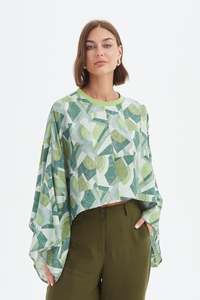 Tirelli Print oversized Layer Top 25a3752 - Green Geometric print