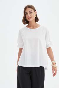 Tirelli Ruffle Sleeve Lyocell Top 25a3730 - White