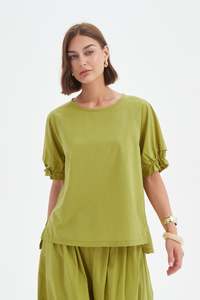 Tirelli Ruffle Sleeve Lyocell Top 25a3730 - Split Pea
