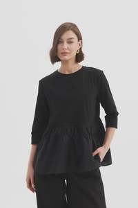 Tirelli Drop Waist Combi Top 25a3606 - Black