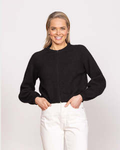 Nz Made Merinos: Noble Wilde Bellow Sleeve Zip Cardi NW3243 - Black