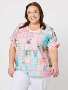 T Z: Threadz Capri Print Top T48343 - Pastel Multi