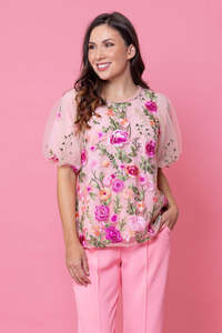Augustine Berrie Top Pink Floral Lace RA310B