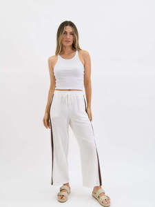 Worthier The Label: Worthier The Label Violet Linen Blend Pants WY-0659 - White/Choco