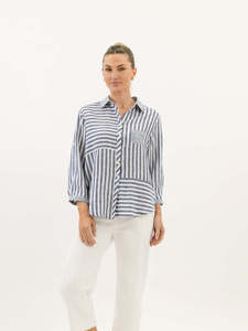 Worthier The Label: Worthier The Label Hyatt Button through Linen Shirt WY-2312A - Navy