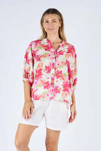 Worthier The Label: Worthier The Label Aurelia Printed Linen top WY29504 - Pink Flower