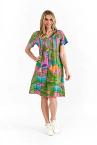One Summer Colette V Neck Tassel Dress DW126J - Rainbow Beach Pink
