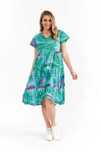 One Summer Thalia Tiered Dress DW114J - Rainbow Beach Aqua