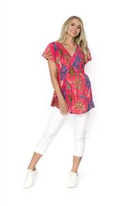One Summer Kayla Cotton Blouse Short Sleeve DW24J - Palms 1