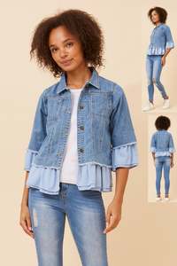 All: Caroline Morgan Denim Jacket with contrast frill J524648 - Denim