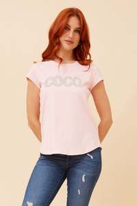 Caroline Morgan Cap sleeve 'CoCo' embelished T-shirt T523330 - Pink