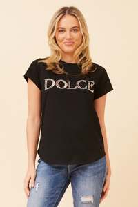 Caroline Morgan Short Sleeve "Dolce" Diamante detail t-shirt T522978 - Black