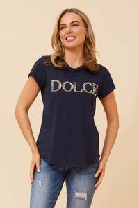 Caroline Morgan Short Sleeve "Dolce" Diamante detail t-shirt T522978 - Navy