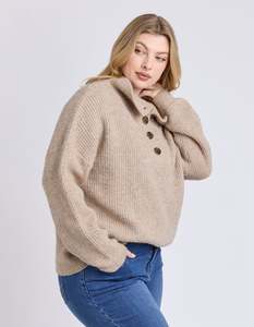 Elm Bron Button Knit 8139031 - Oatmeal Marle