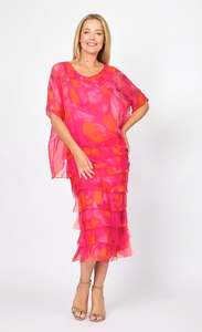 Made In Italy: Italian Silky printed dress LSD21-703 - Fuxia/Orange Print