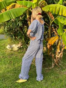 All: Spuds - Frill PJ set | Navy gingham