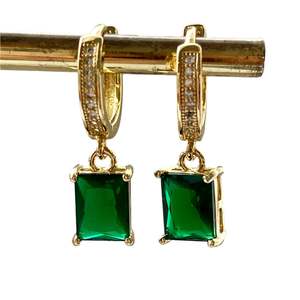 Green Emerald Cut Drop Earrings/Vintage