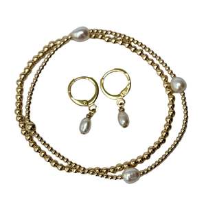 Pearl Earrings & Bracelet Set