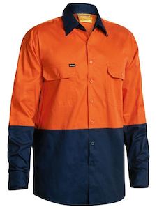 Hi Vis: BISLEY LS Cool Lite Weight Shirt Orange/Navy