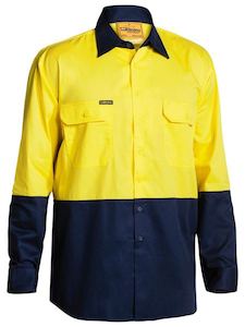 Hi Vis Yellow: BISLEY LS Cool Lite Weight Shirt Yellow/Navy