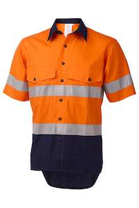 Daneunder Workwear: Daneunder Men's Short Sleeve Safety Work Shirt Orange/Navy