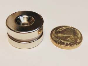 Cylinder Magnets: 25mm Dia x 6mm with 4.3mm hole  |  Pack of 2